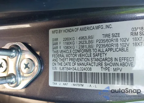 2018 Acura Rdx Acurawatch Plus Package from USA, damaged, VIN 5J8TB4H34JL024008